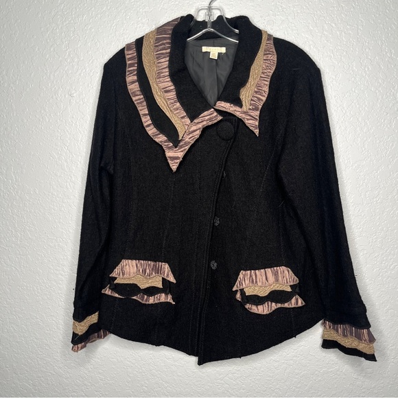 Carson Ruffle Asymmetrical Wool Button Jacket Lined - Picture 1 of 8